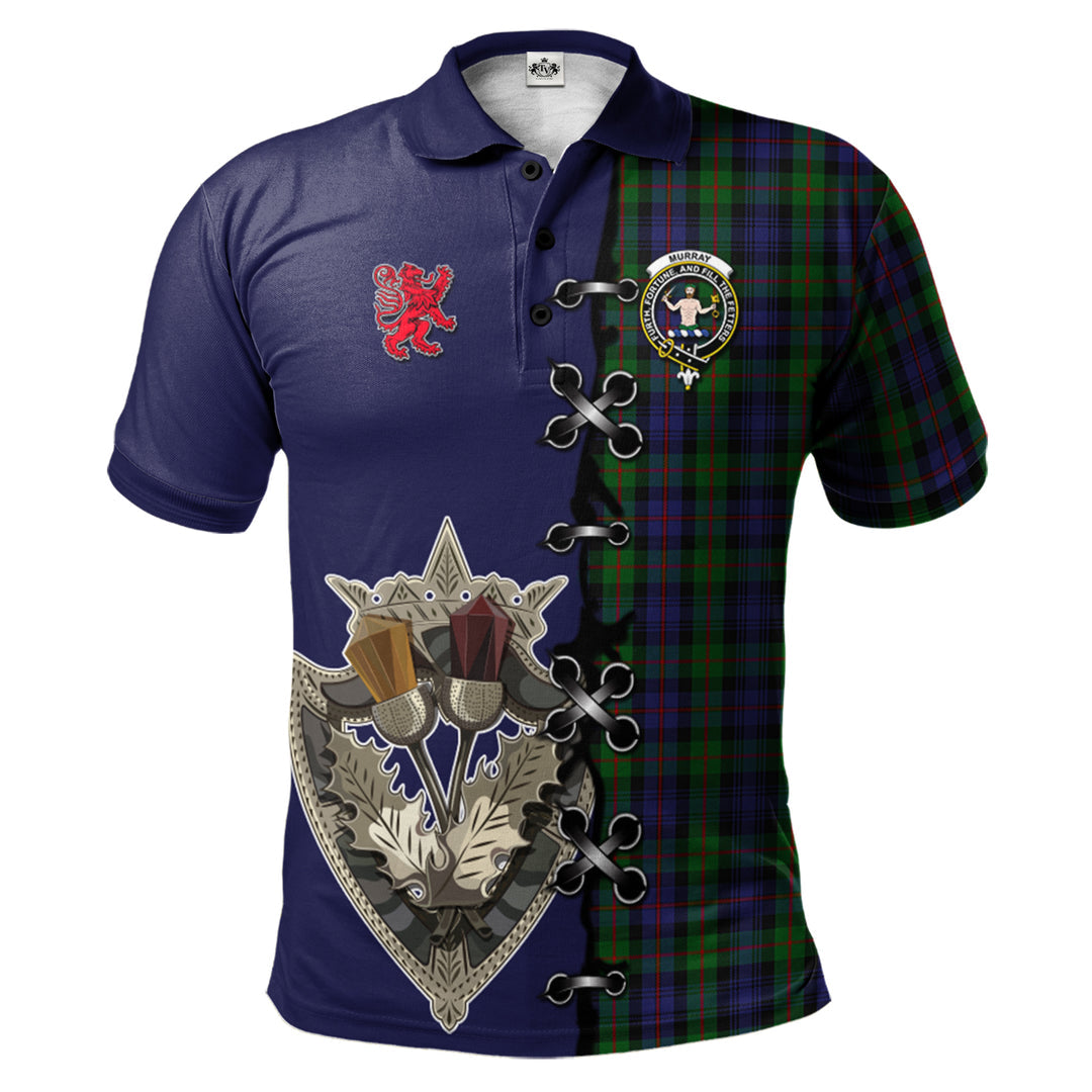 Murray of Atholl Tartan Polo Shirt - Lion Rampant And Celtic Thistle Style