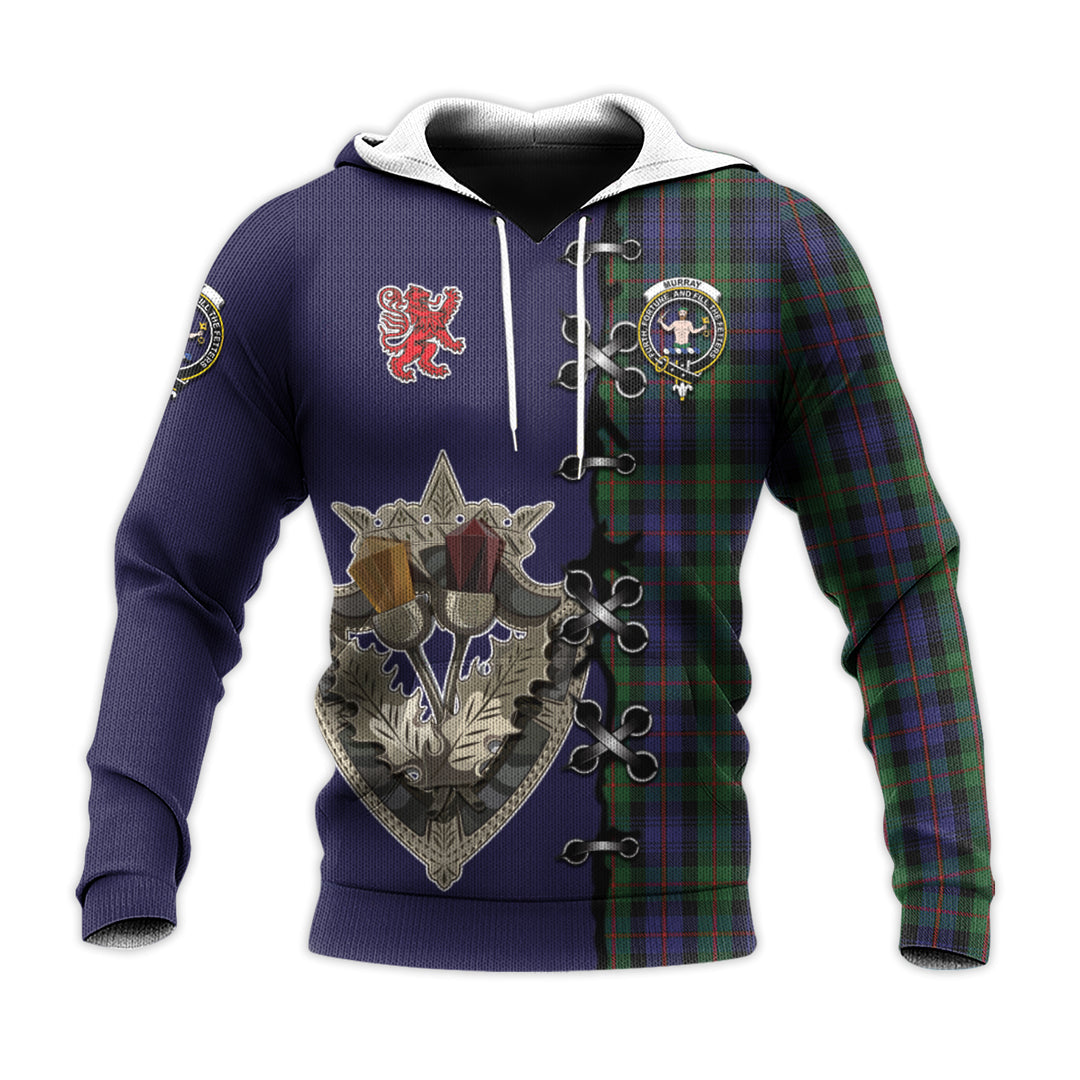 Murray of Atholl Tartan Hoodie - Lion Rampant And Celtic Thistle Style