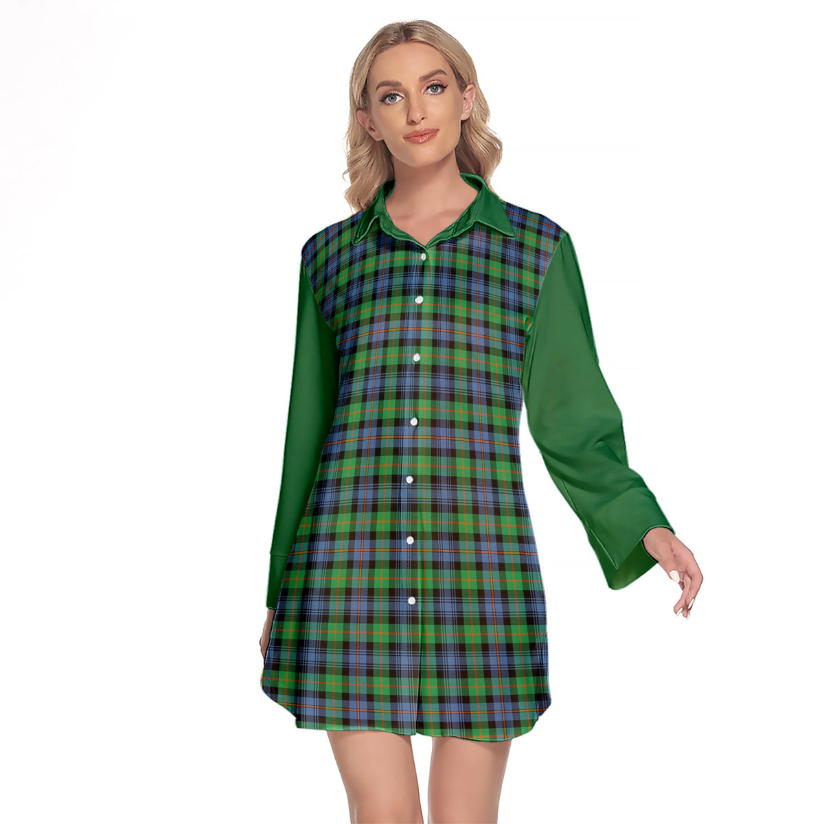 Murray Of Atholl Ancient Tartan Women's Lapel Shirt Dress With Long Sleeve