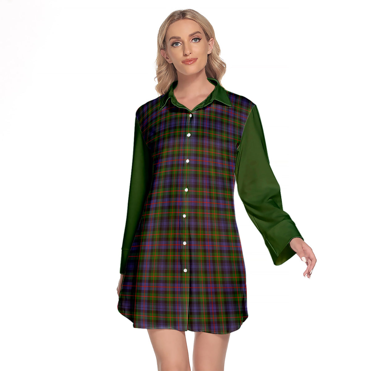 Murray Of Atholl Modern Tartan Women's Lapel Shirt Dress With Long Sleeve