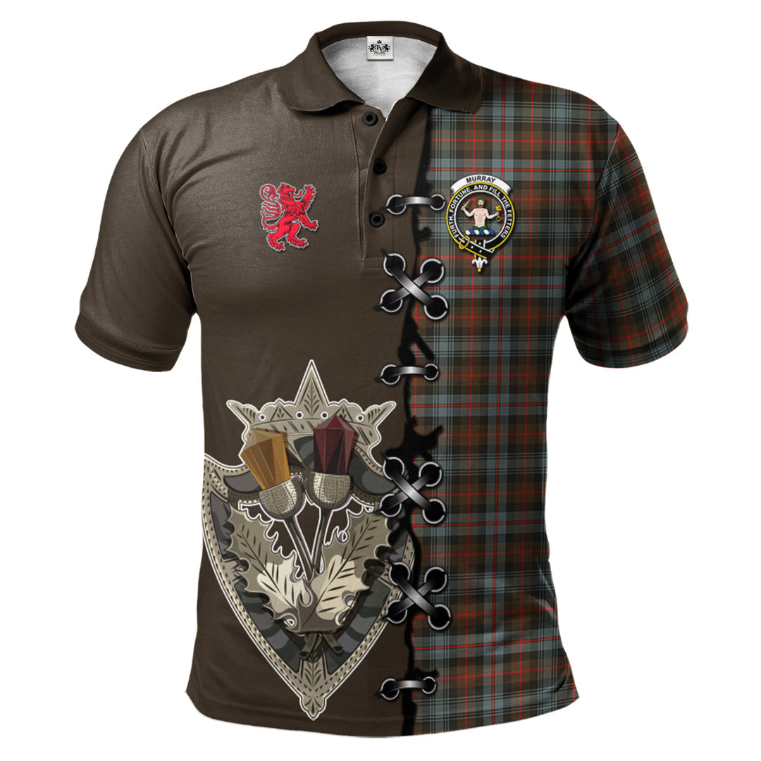 Murray of Atholl Weathered Tartan Polo Shirt - Lion Rampant And Celtic Thistle Style