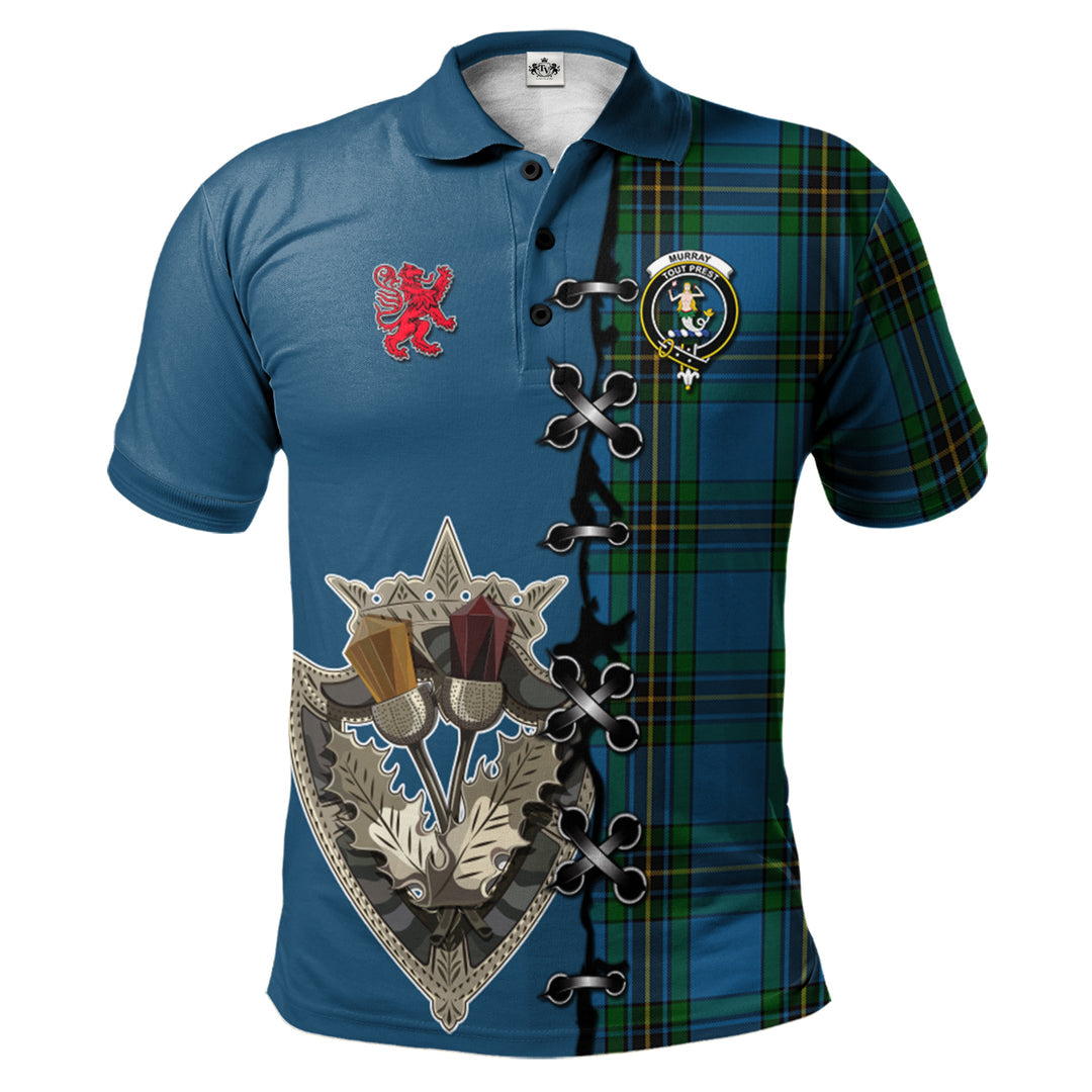 Murray of Elibank Tartan Polo Shirt - Lion Rampant And Celtic Thistle Style