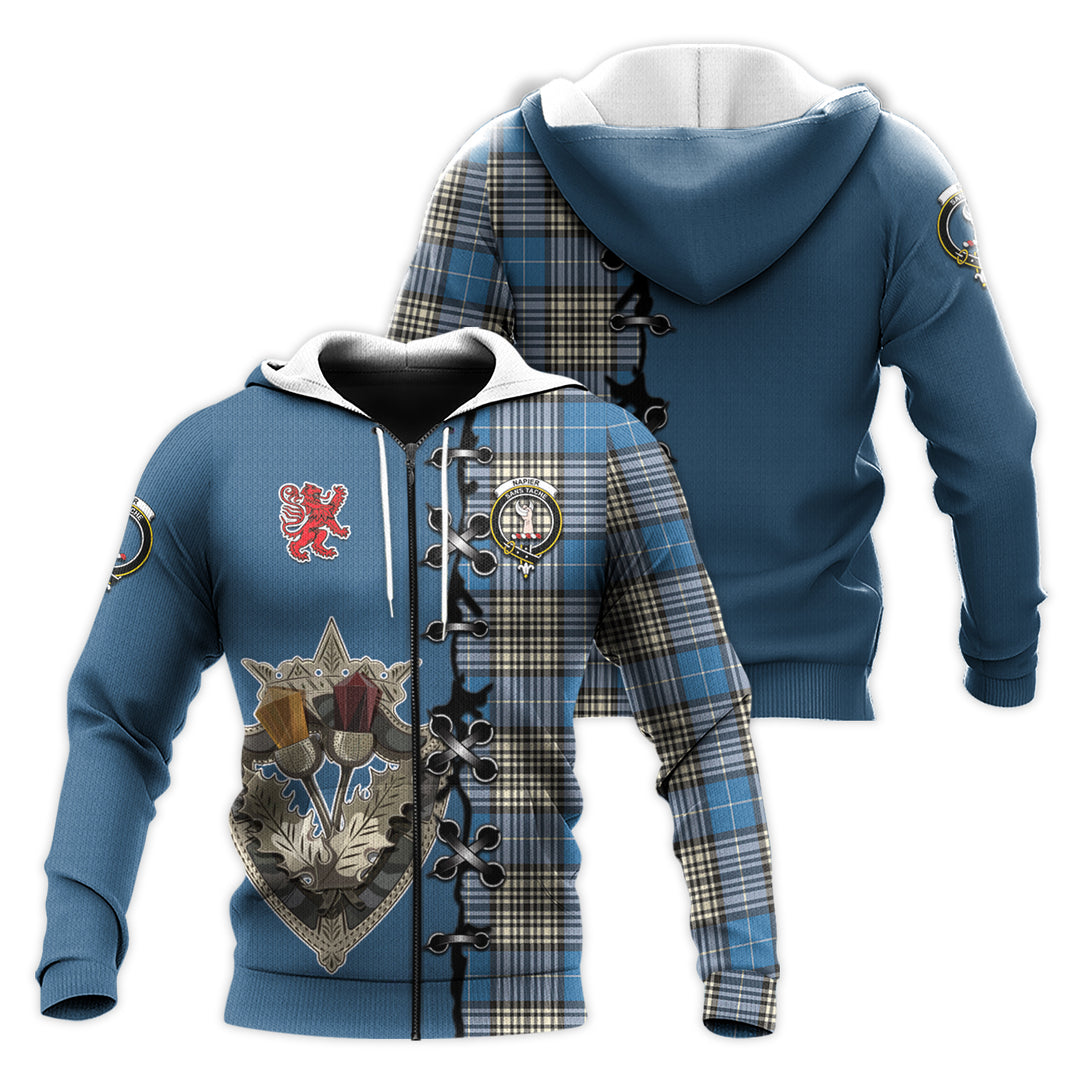 Napier Ancient Tartan Hoodie - Lion Rampant And Celtic Thistle Style