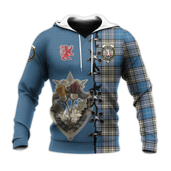 Napier Ancient Tartan Hoodie - Lion Rampant And Celtic Thistle Style