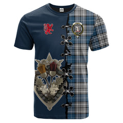 Napier Modern Tartan T-shirt - Lion Rampant And Celtic Thistle Style