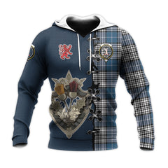 Napier Modern Tartan Hoodie - Lion Rampant And Celtic Thistle Style