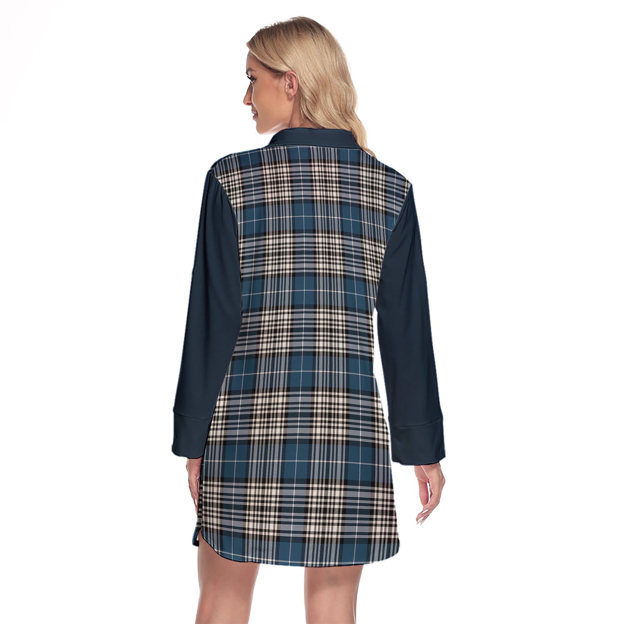 Napier Modern Tartan Women's Lapel Shirt Dress With Long Sleeve