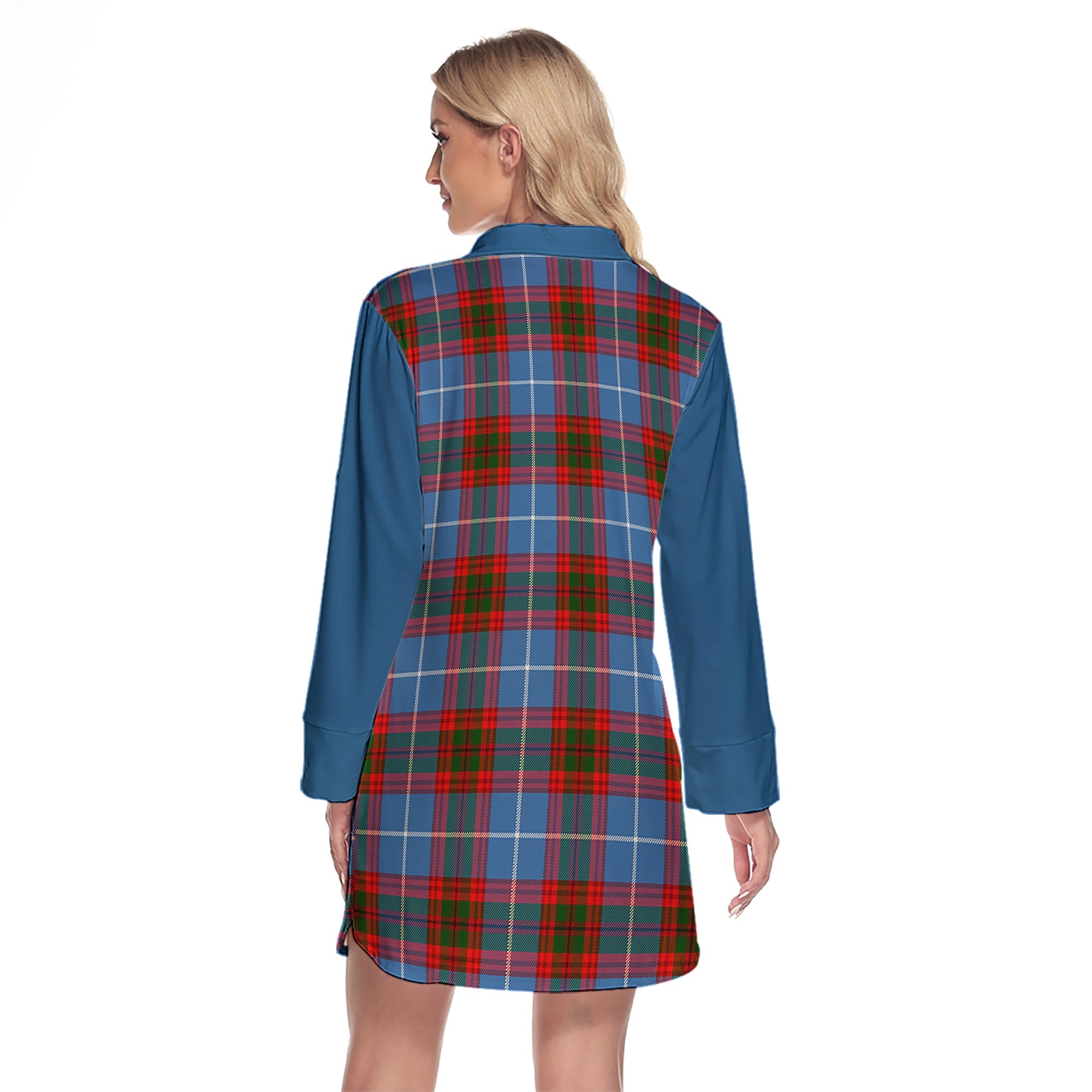 Newton Tartan Women's Lapel Shirt Dress With Long Sleeve