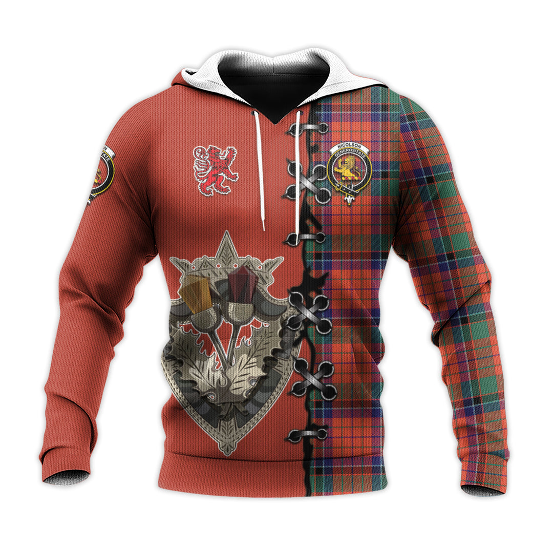 Nicolson Ancient Tartan Hoodie - Lion Rampant And Celtic Thistle Style