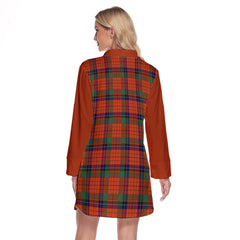 Nicolson Ancient Tartan Women's Lapel Shirt Dress With Long Sleeve