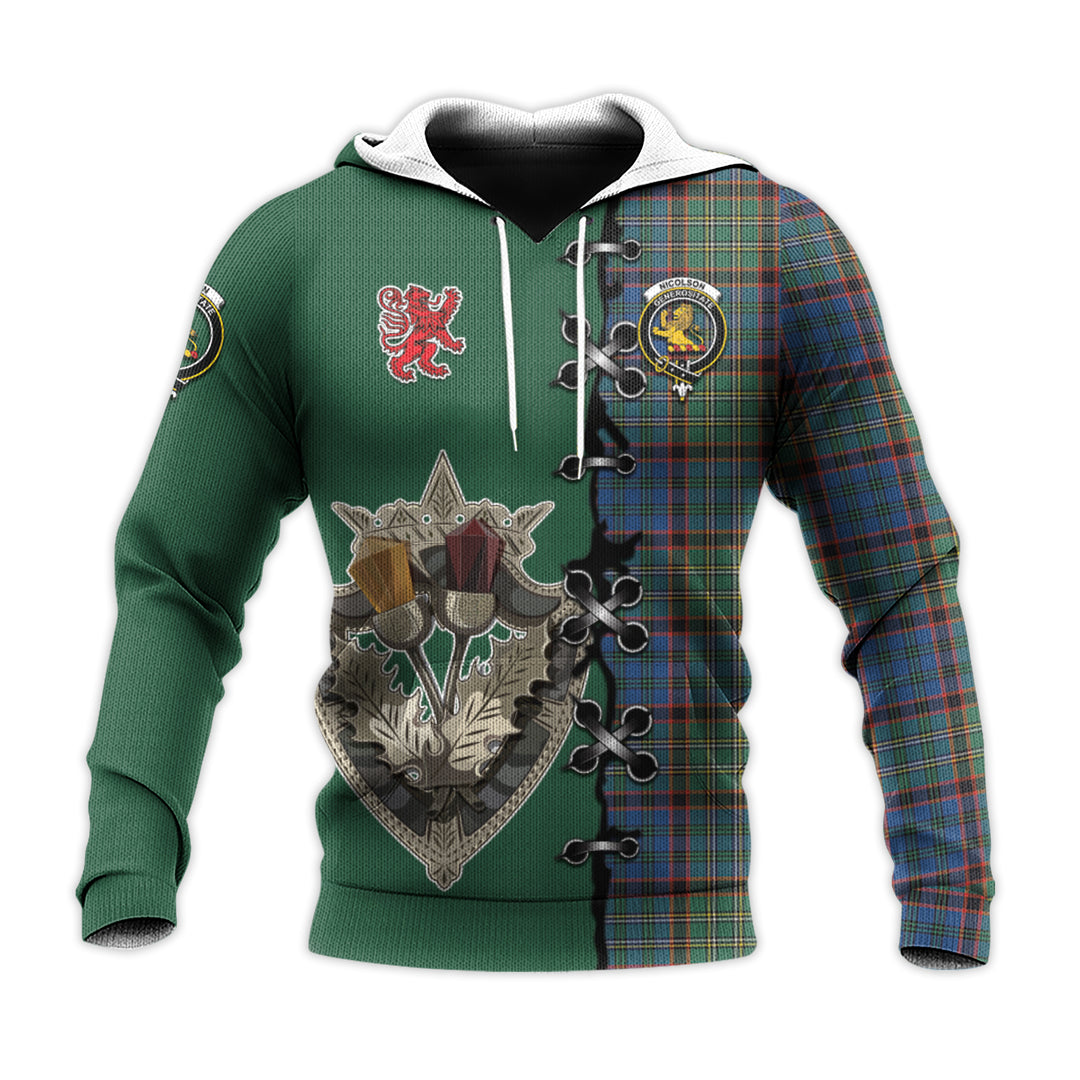 Nicolson Hunting Ancient Tartan Hoodie - Lion Rampant And Celtic Thistle Style