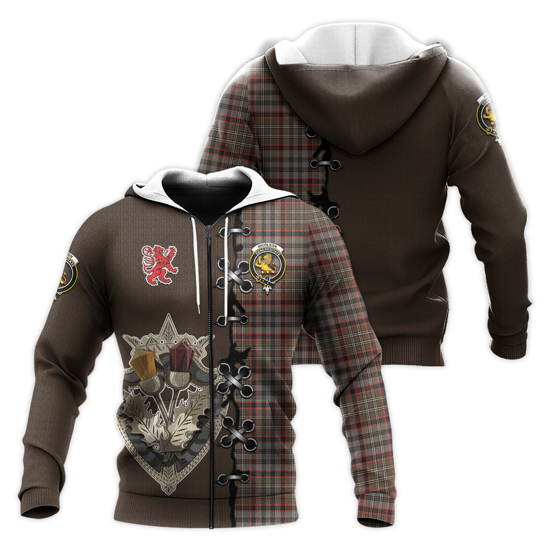 Nicolson Hunting Weathered Tartan Hoodie - Lion Rampant And Celtic Thistle Style