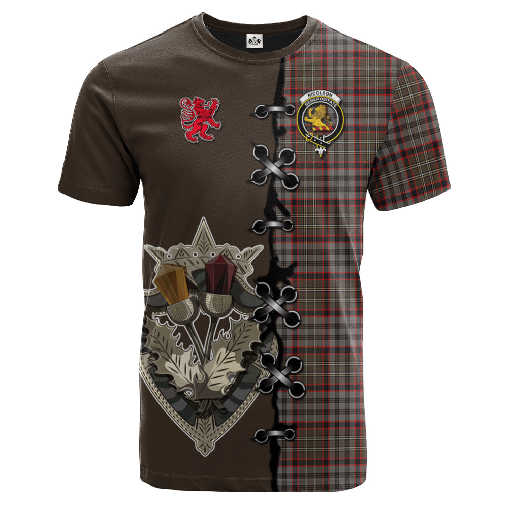 Nicolson Hunting Weathered Tartan T-shirt - Lion Rampant And Celtic Thistle Style