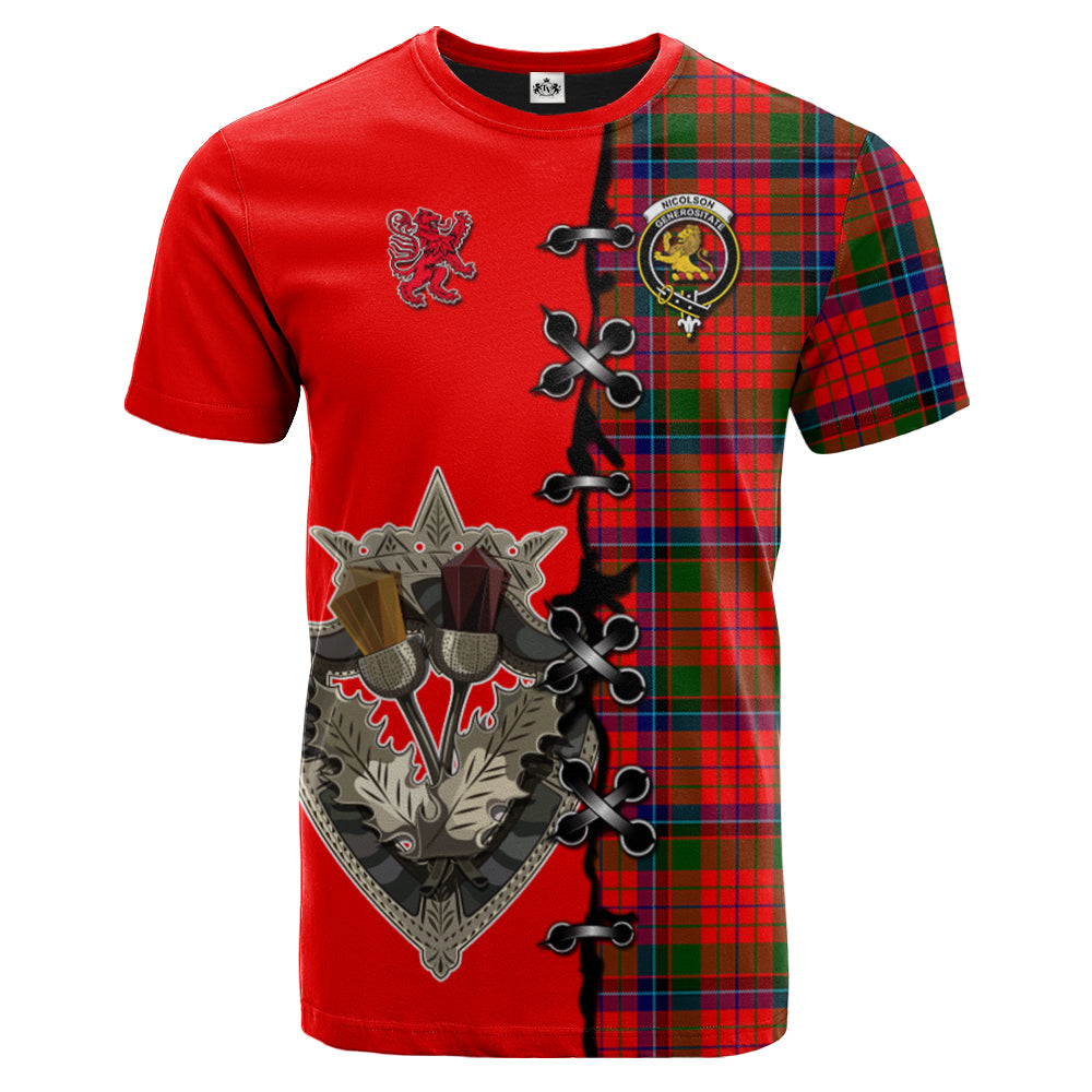 Nicolson Modern Tartan T-shirt - Lion Rampant And Celtic Thistle Style