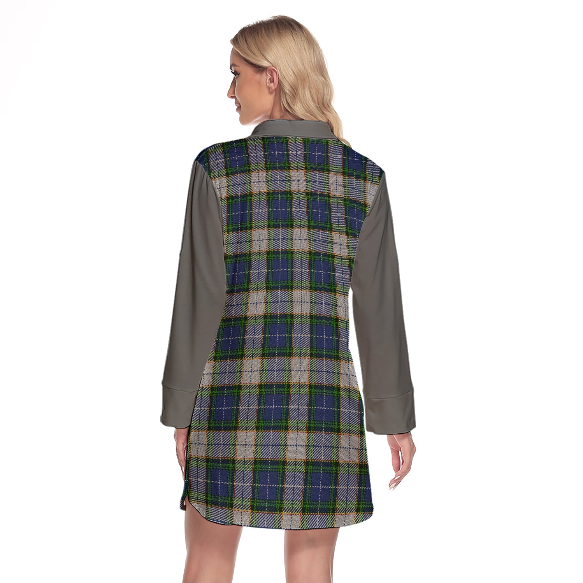 NovaScotia District Dress Tartan Women's Lapel Shirt Dress With Long Sleeve