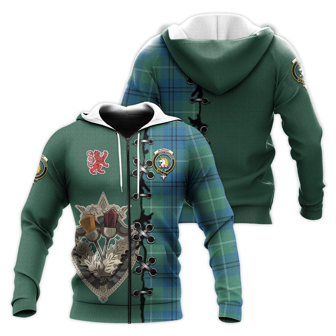 Oliphant Ancient Tartan Hoodie - Lion Rampant And Celtic Thistle Style