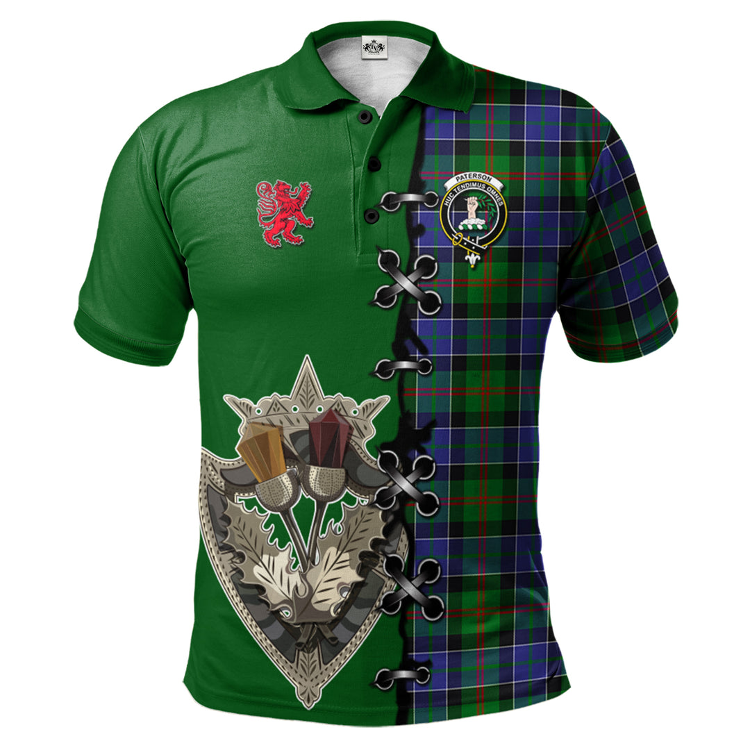 Paterson Tartan Polo Shirt - Lion Rampant And Celtic Thistle Style