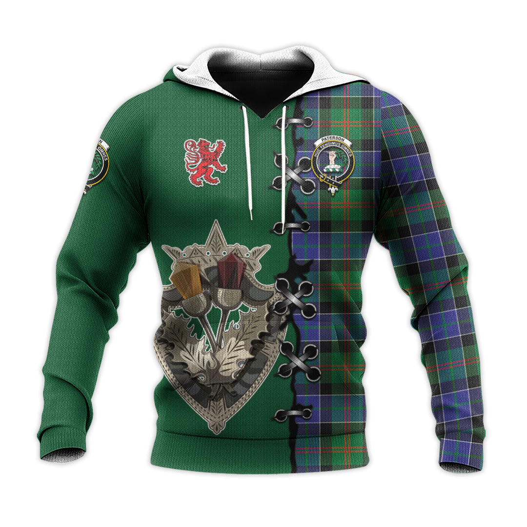 Paterson Tartan Hoodie - Lion Rampant And Celtic Thistle Style