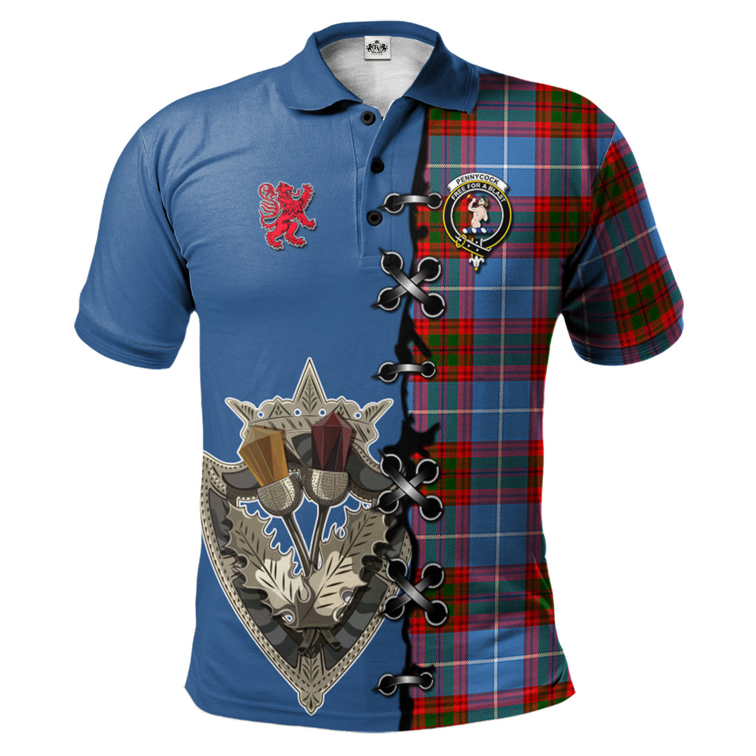 Pennycook Tartan Polo Shirt - Lion Rampant And Celtic Thistle Style