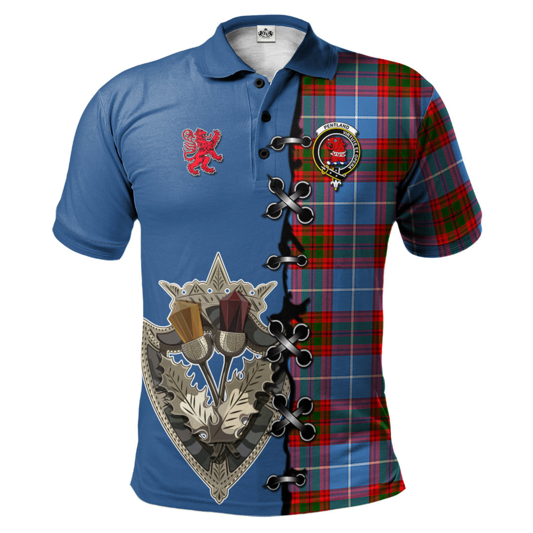 Pentland Tartan Polo Shirt - Lion Rampant And Celtic Thistle Style