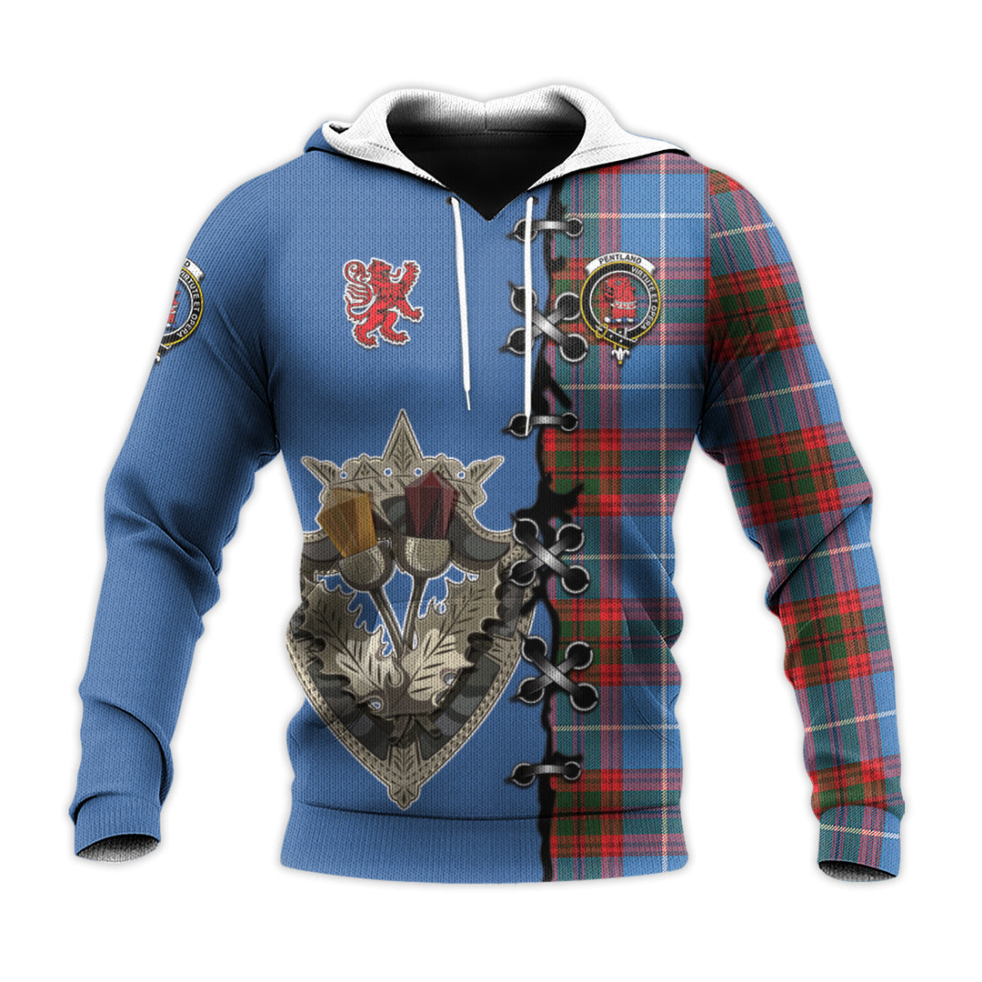 Pentland Tartan Hoodie - Lion Rampant And Celtic Thistle Style