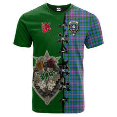 Pitcairn Hunting Tartan T-shirt - Lion Rampant And Celtic Thistle Style