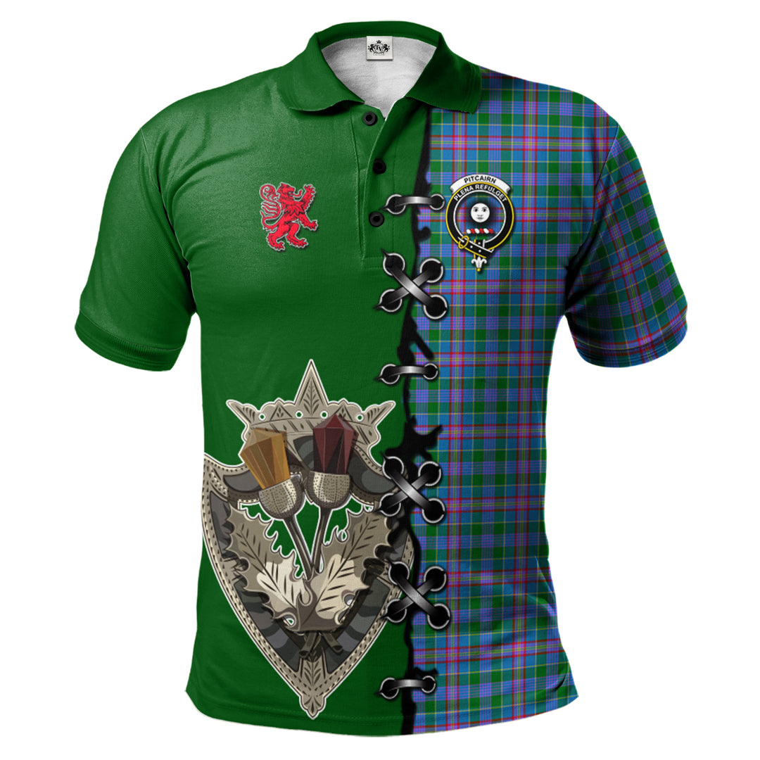 Pitcairn Hunting Tartan Polo Shirt - Lion Rampant And Celtic Thistle Style