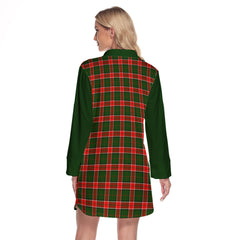 Pollock Modern Tartan Women's Lapel Shirt Dress With Long Sleeve