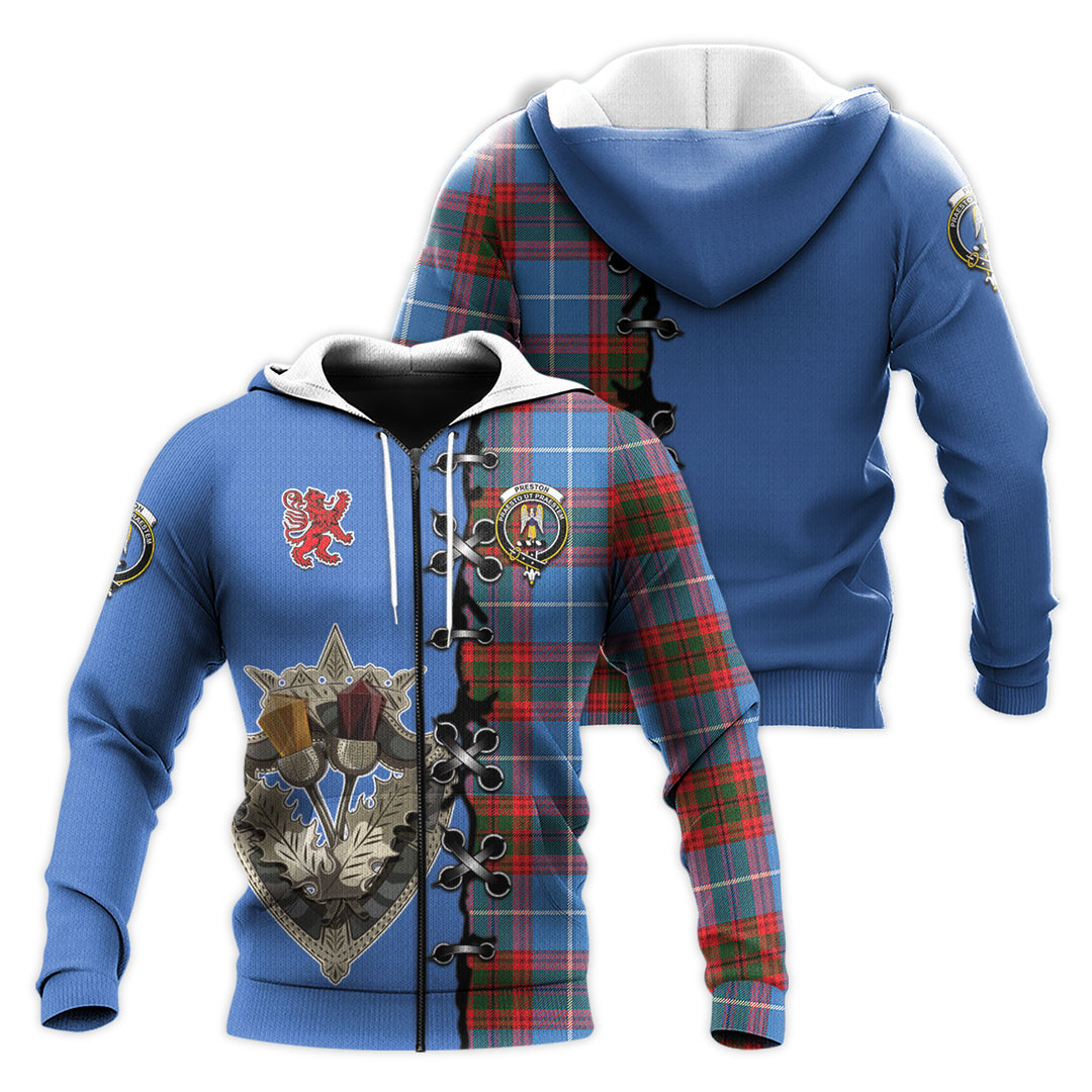 Preston Tartan Hoodie - Lion Rampant And Celtic Thistle Style