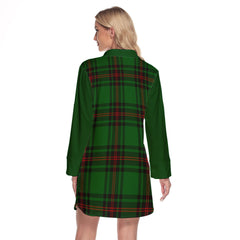 Primrose Tartan Women's Lapel Shirt Dress With Long Sleeve