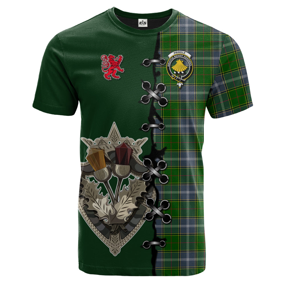 Pringle Tartan T-shirt - Lion Rampant And Celtic Thistle Style