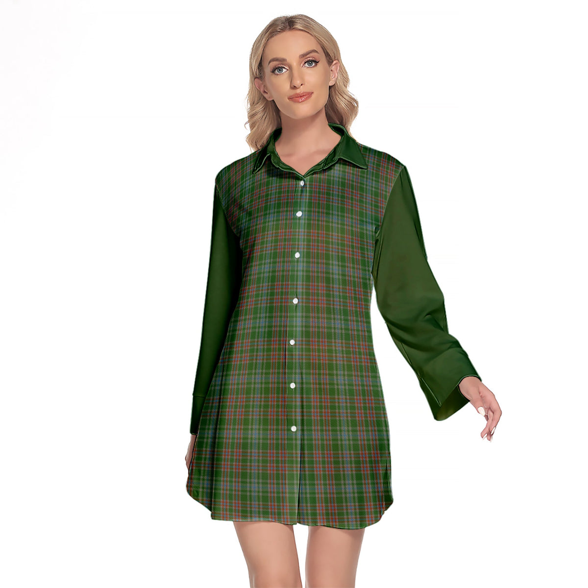 Ralston USA Tartan Women's Lapel Shirt Dress With Long Sleeve