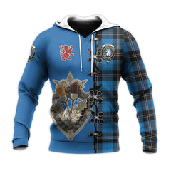 Ramsay Blue Ancient Tartan Hoodie - Lion Rampant And Celtic Thistle Style