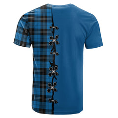 Ramsay Blue Ancient Tartan T-shirt - Lion Rampant And Celtic Thistle Style