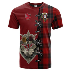 Ramsay Red Tartan T-shirt - Lion Rampant And Celtic Thistle Style