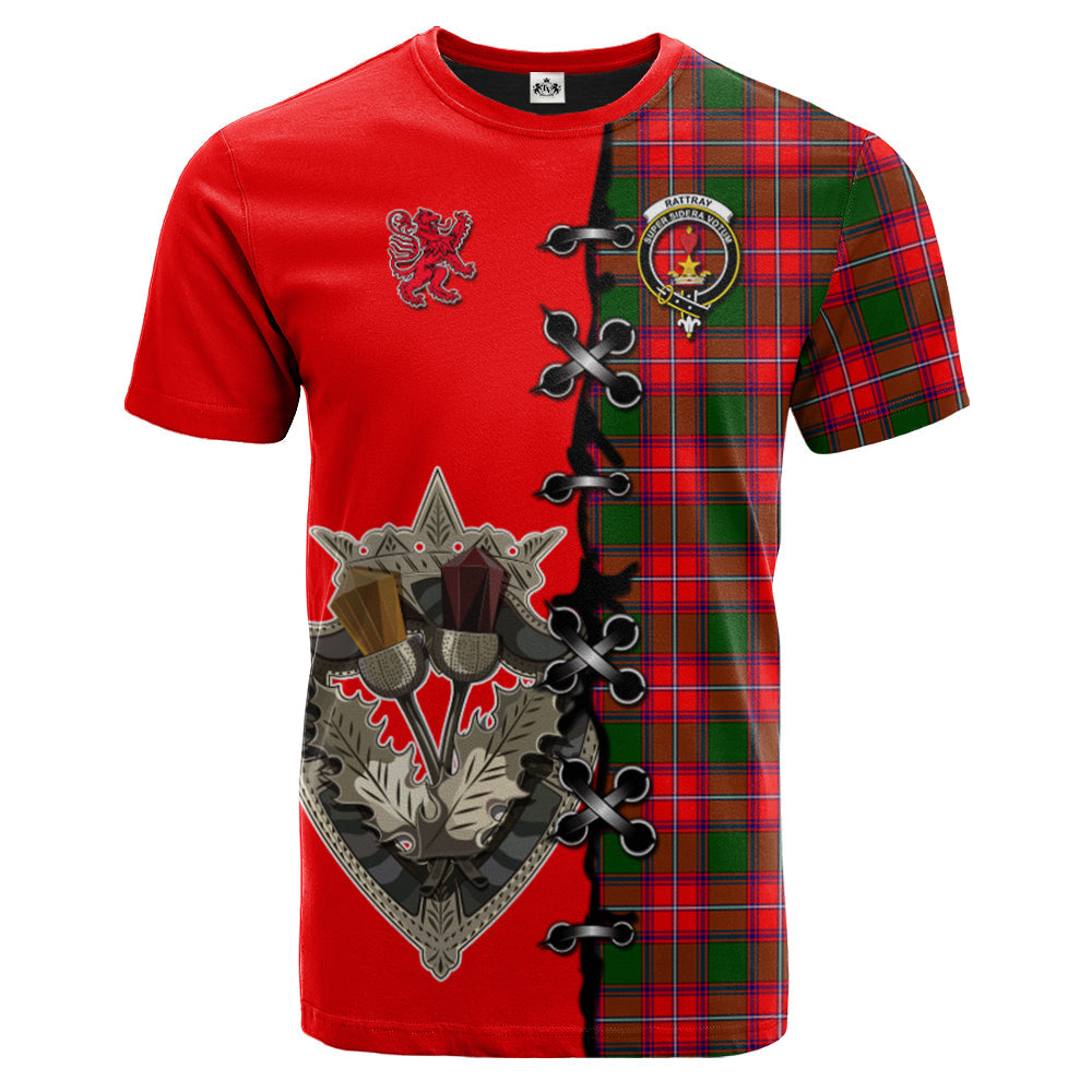 Rattray Modern Tartan T-shirt - Lion Rampant And Celtic Thistle Style