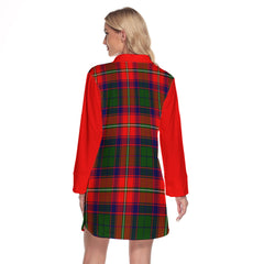 Riddell Tartan Women's Lapel Shirt Dress With Long Sleeve