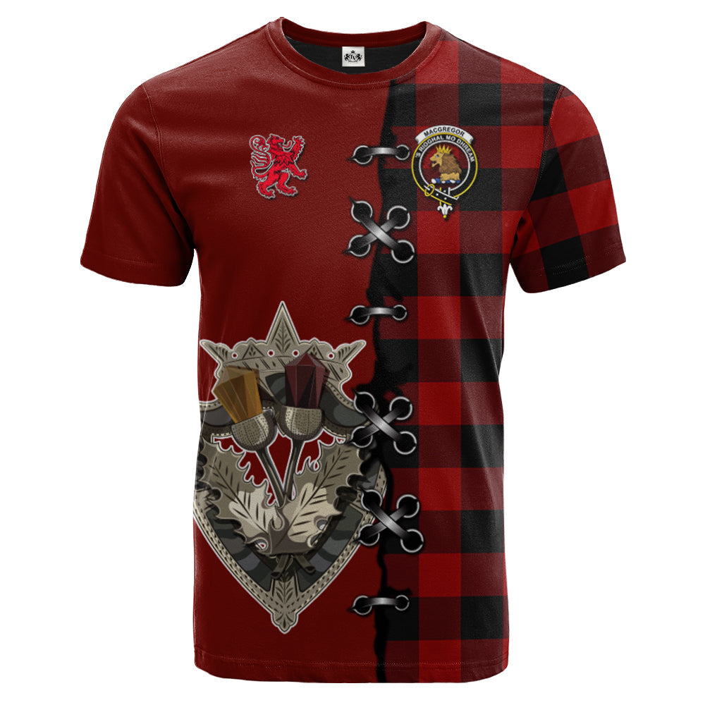 Rob Roy Macgregor Tartan T-shirt - Lion Rampant And Celtic Thistle Style