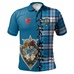 Roberton Tartan Polo Shirt - Lion Rampant And Celtic Thistle Style