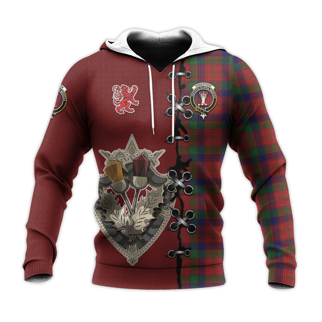 Robertson Tartan Hoodie - Lion Rampant And Celtic Thistle Style