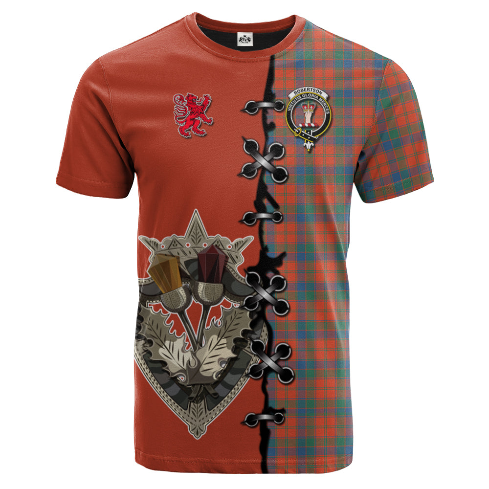 Robertson Ancient Tartan T-shirt - Lion Rampant And Celtic Thistle Style