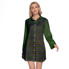 Robertson Hunting Tartan Women's Lapel Shirt Dress With Long Sleeve