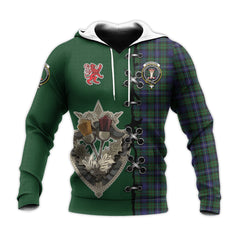 Robertson Hunting Tartan Hoodie - Lion Rampant And Celtic Thistle Style