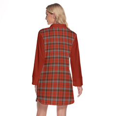 Robertson Weathered Tartan Women's Lapel Shirt Dress With Long Sleeve