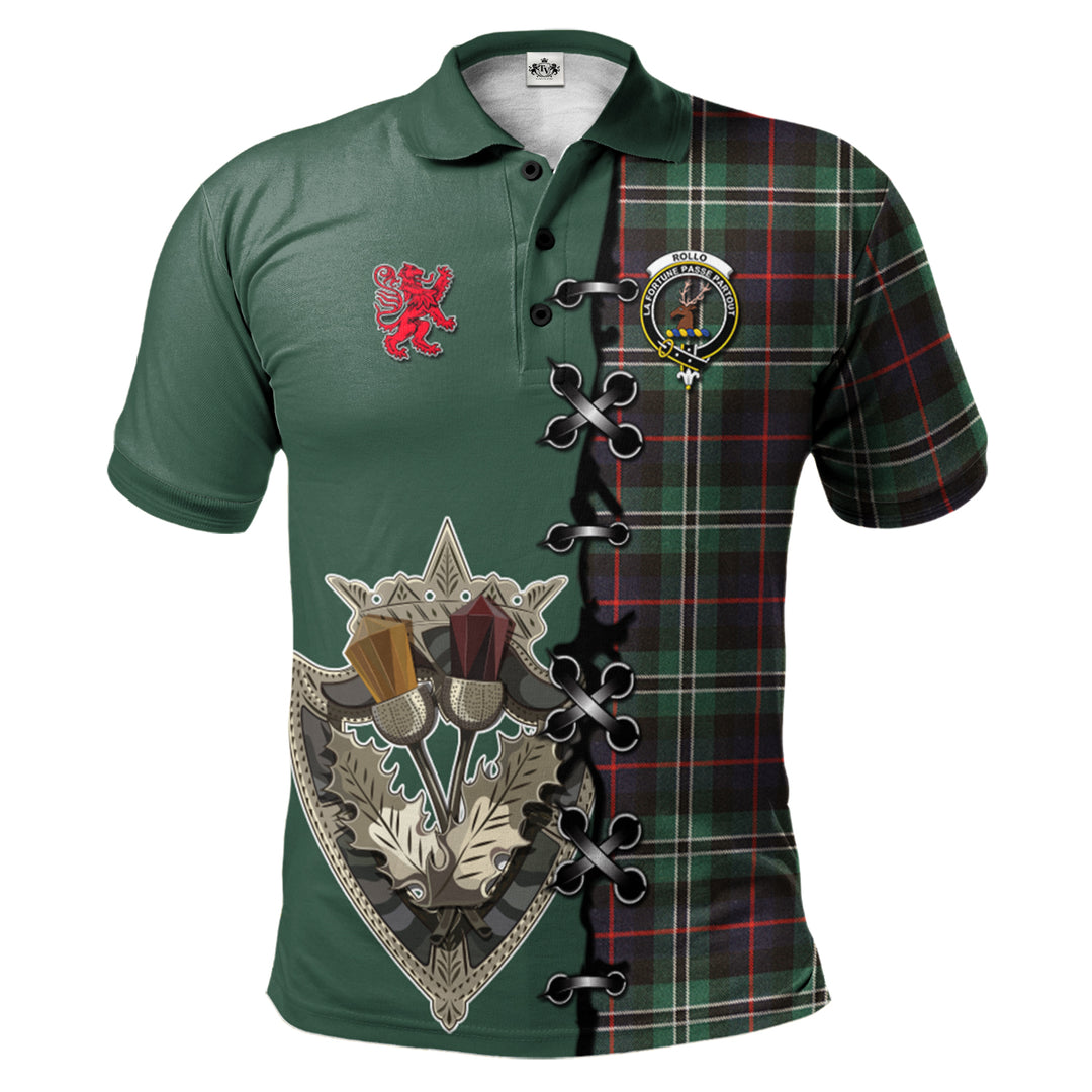 Rollo Hunting Tartan Polo Shirt - Lion Rampant And Celtic Thistle Style