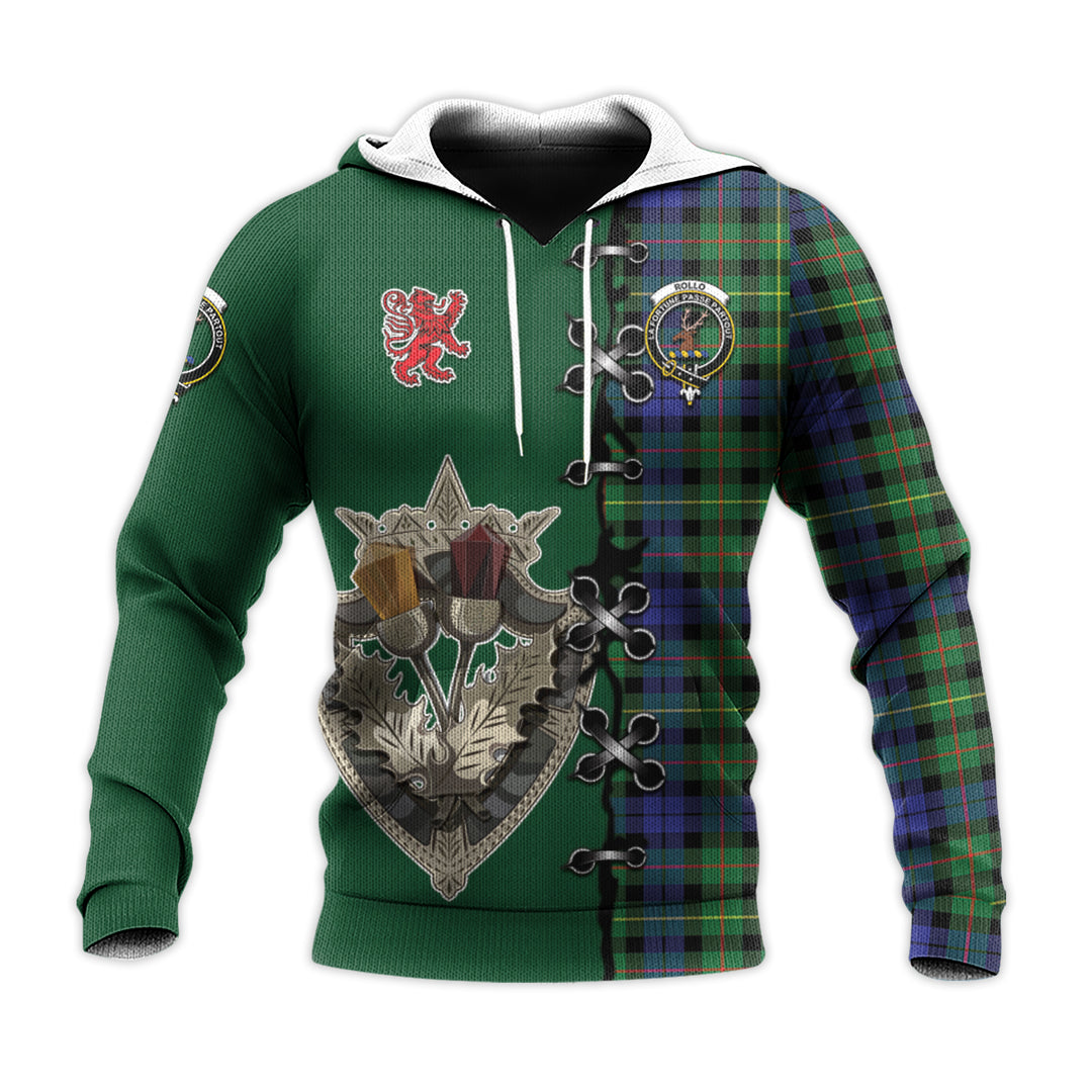 Rollo Modern Tartan Hoodie - Lion Rampant And Celtic Thistle Style