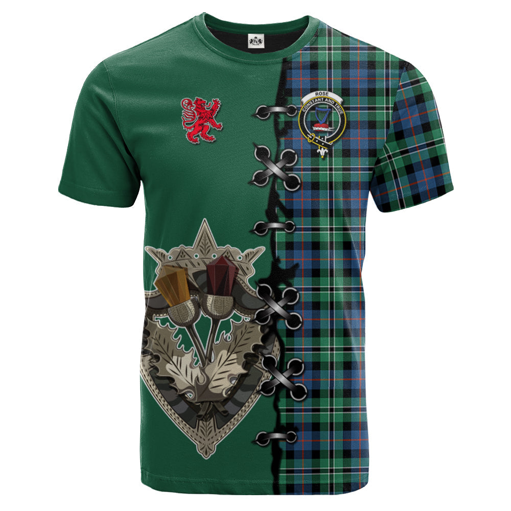 Rose Hunting Ancient Tartan T-shirt - Lion Rampant And Celtic Thistle Style