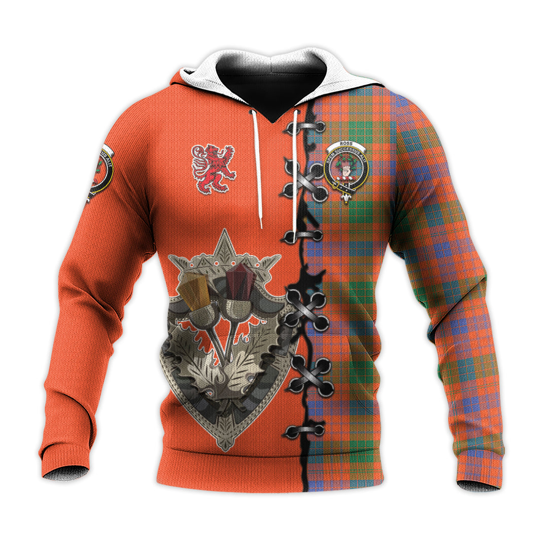 Ross Ancient Tartan Hoodie - Lion Rampant And Celtic Thistle Style