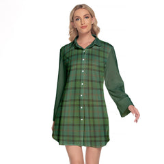 Ross Hunting Ancient Tartan Women's Lapel Shirt Dress With Long Sleeve