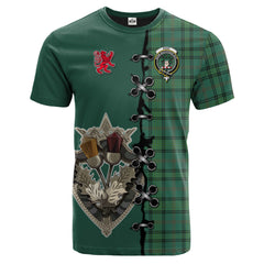 Ross Hunting Ancient Tartan T-shirt - Lion Rampant And Celtic Thistle Style